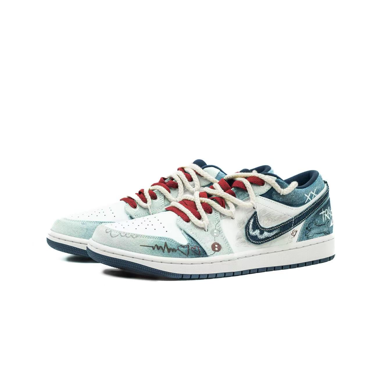 Jordan Кроссовки баскетбольные мужские Air 1 Denim Storm Abrasion Resistant низкие винтажные синие белые — фото 4