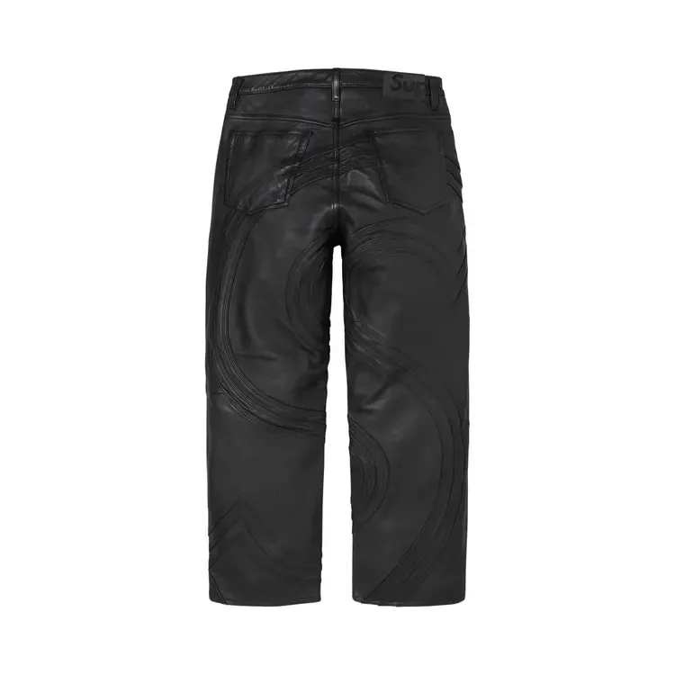 Джинсы Supreme S Logo Leather Baggy 5-Pocket Jean, черные — фото 2