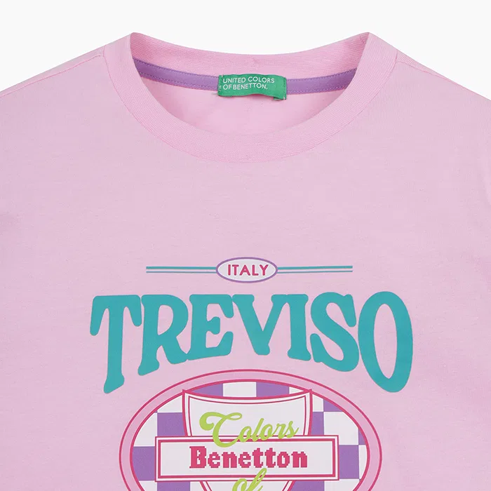 Детская розовая футболка с графическим принтом от Benetton Kids — фото 3