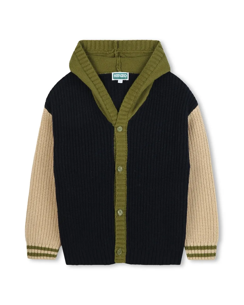 

Детская вязаная куртка с капюшоном в стиле colour block Kenzo Kids, мультиколор