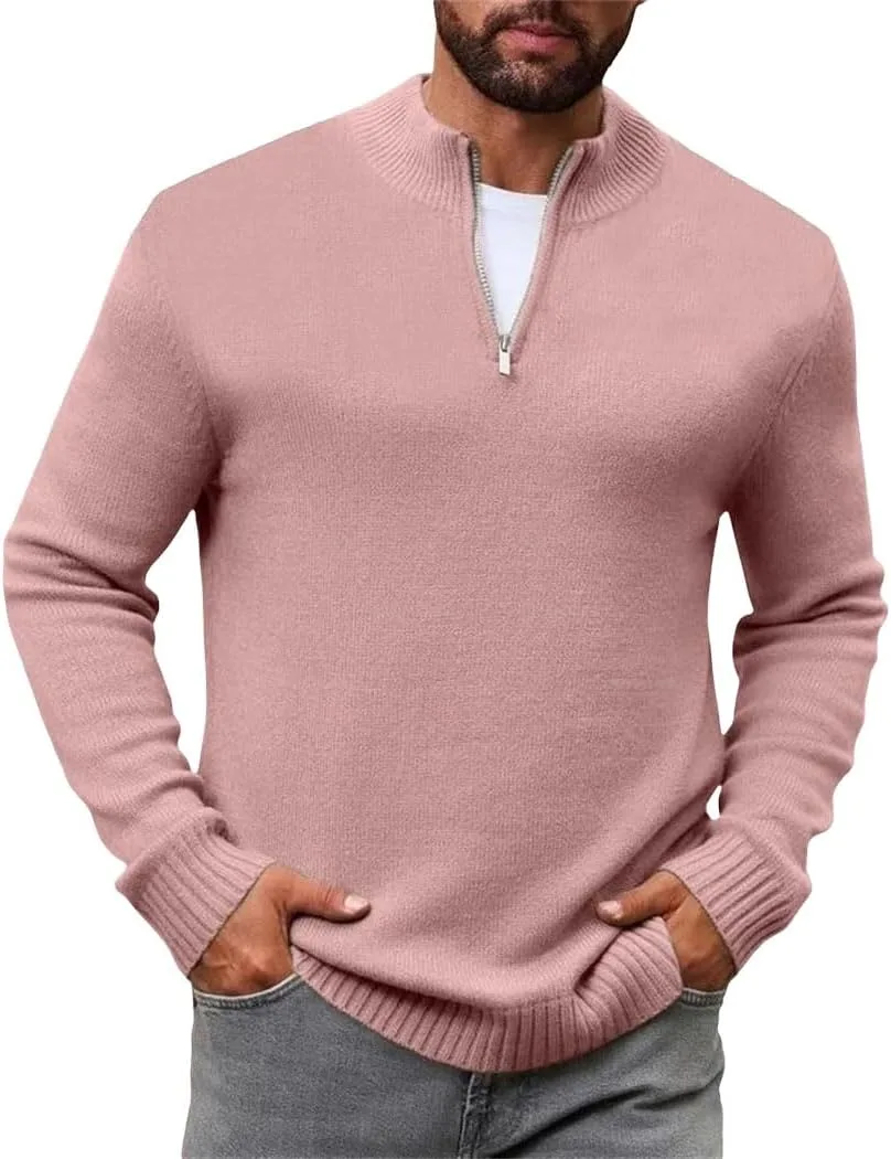 

Мужской свитер с четвертью молнии — вязаный пуловер с высоким воротником для зимнего тепла