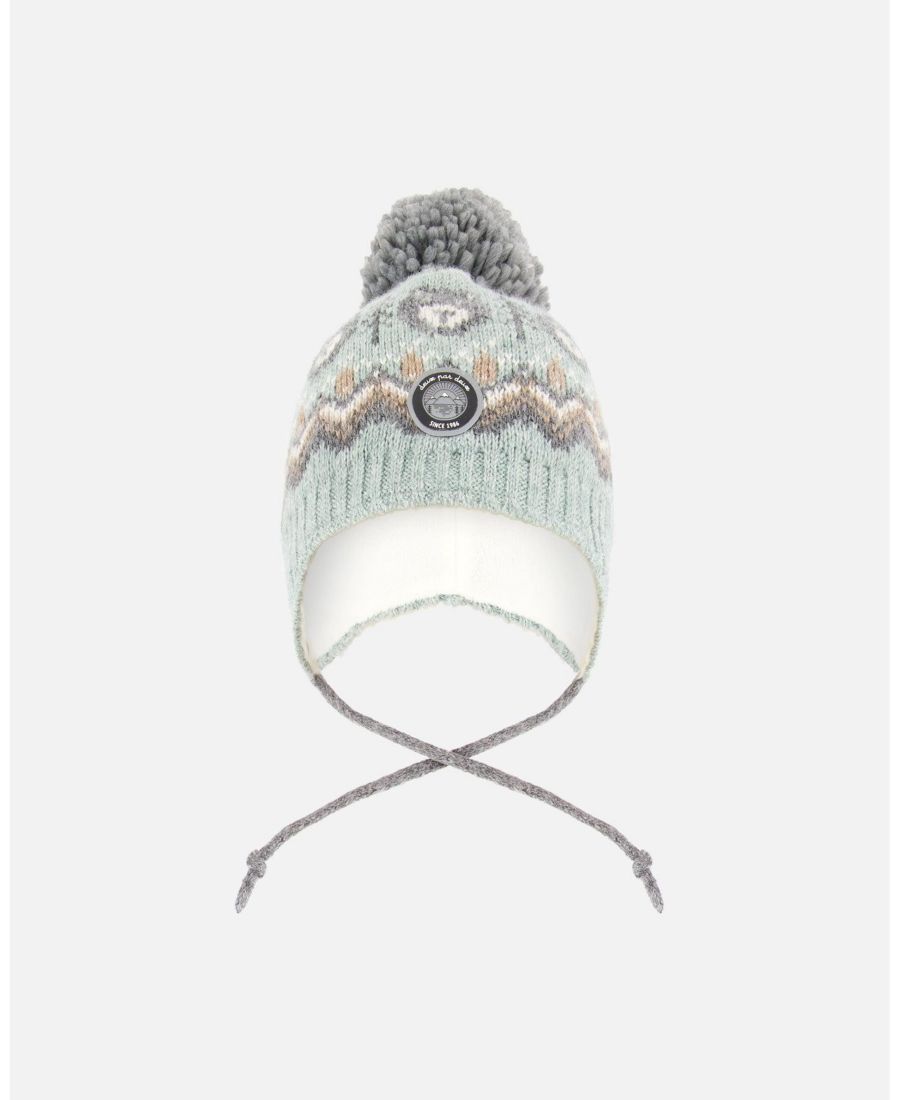 

Вязаная перуанская шапочка для мальчика с помпоном, серо-зеленого цвета - Детская Deux par Deux, Gray and sage