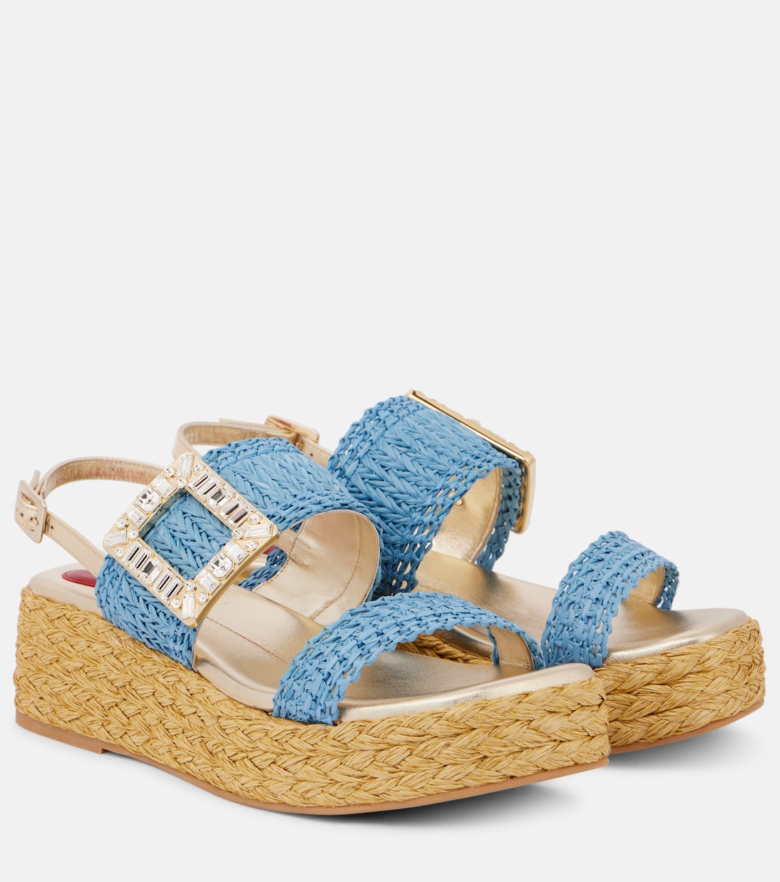 Плетеные сандалии на платформе Espa 60 с ремешком на пятке Roger Vivier, Persian Blue + Oro Chiaro