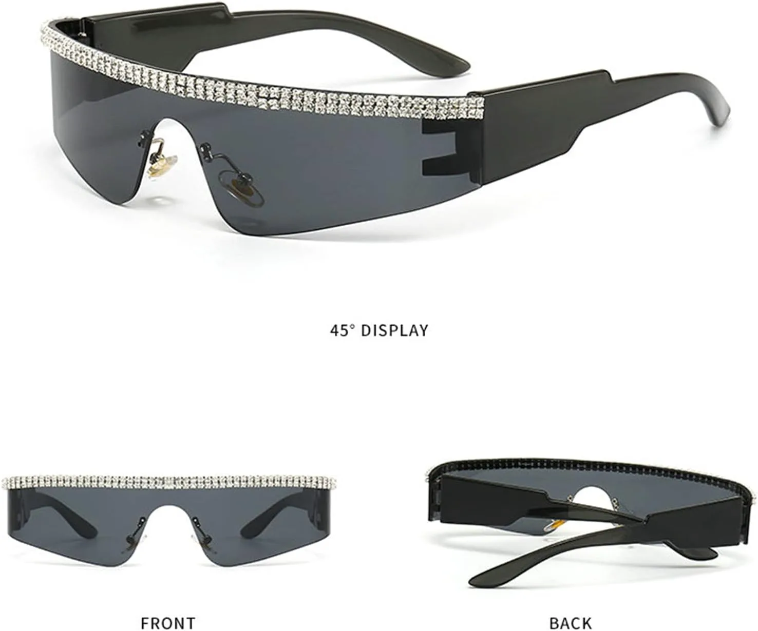 

Солнцезащитные очки Willochra без оправы с бриллиантами для женщин, модные очки 2023 года, женские солнцезащитные очки с украшениями, 3pcs-black&red&silver