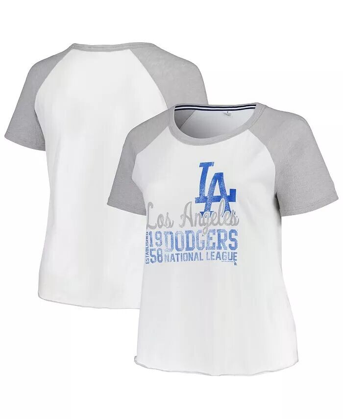 

Женская белая бейсбольная футболка Los Angeles Dodgers большого размера с регланами Soft As A Grape
