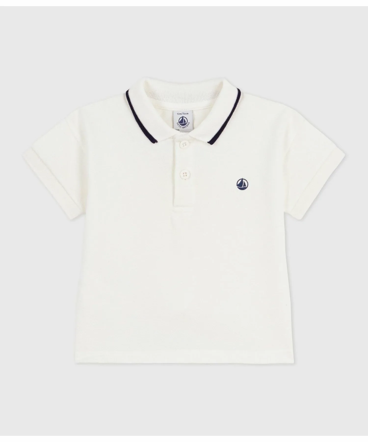 Рубашка-поло с короткими рукавами из трикотажа пике PETIT BATEAU, Off white