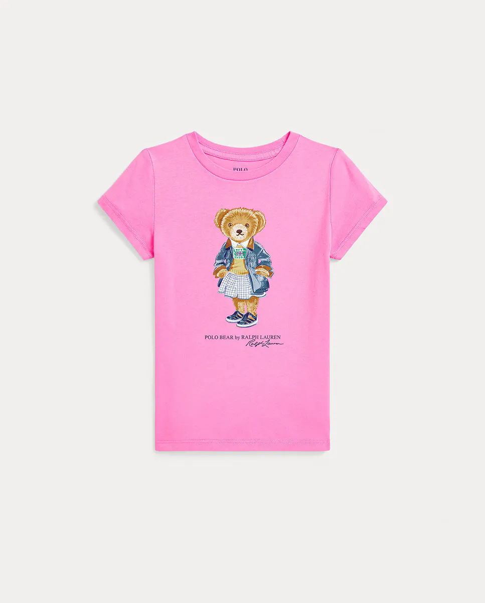 

Футболка из хлопка для девочек с медведем поло Polo Ralph Lauren, цвет Rosa
