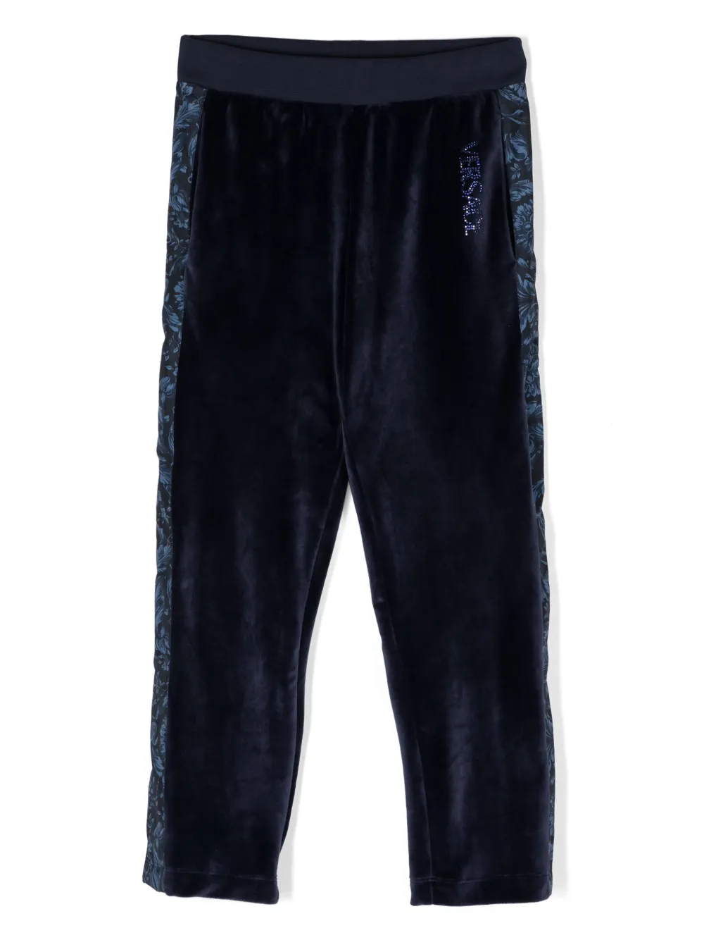 

Бархатные брюки с принтом Barocco Versace Kids, синий