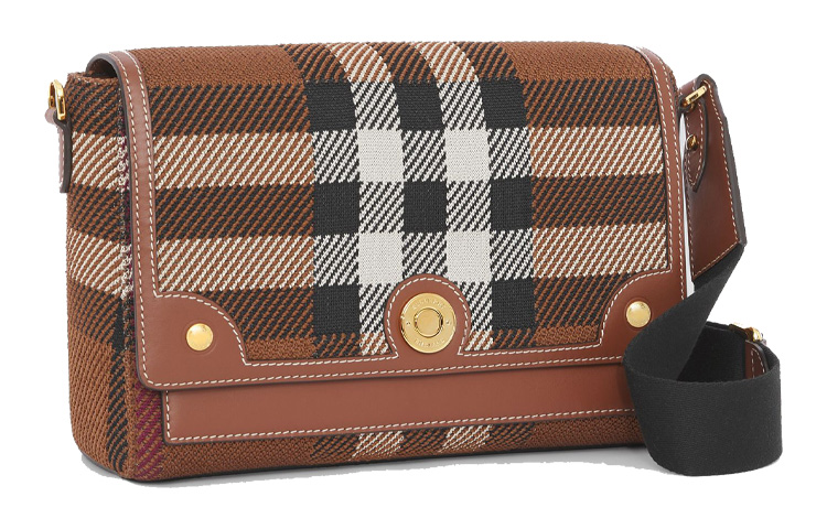 Вязаная сумка Burberry через плечо с кожаной отделкой, женская, темно-коричневая — фото 3