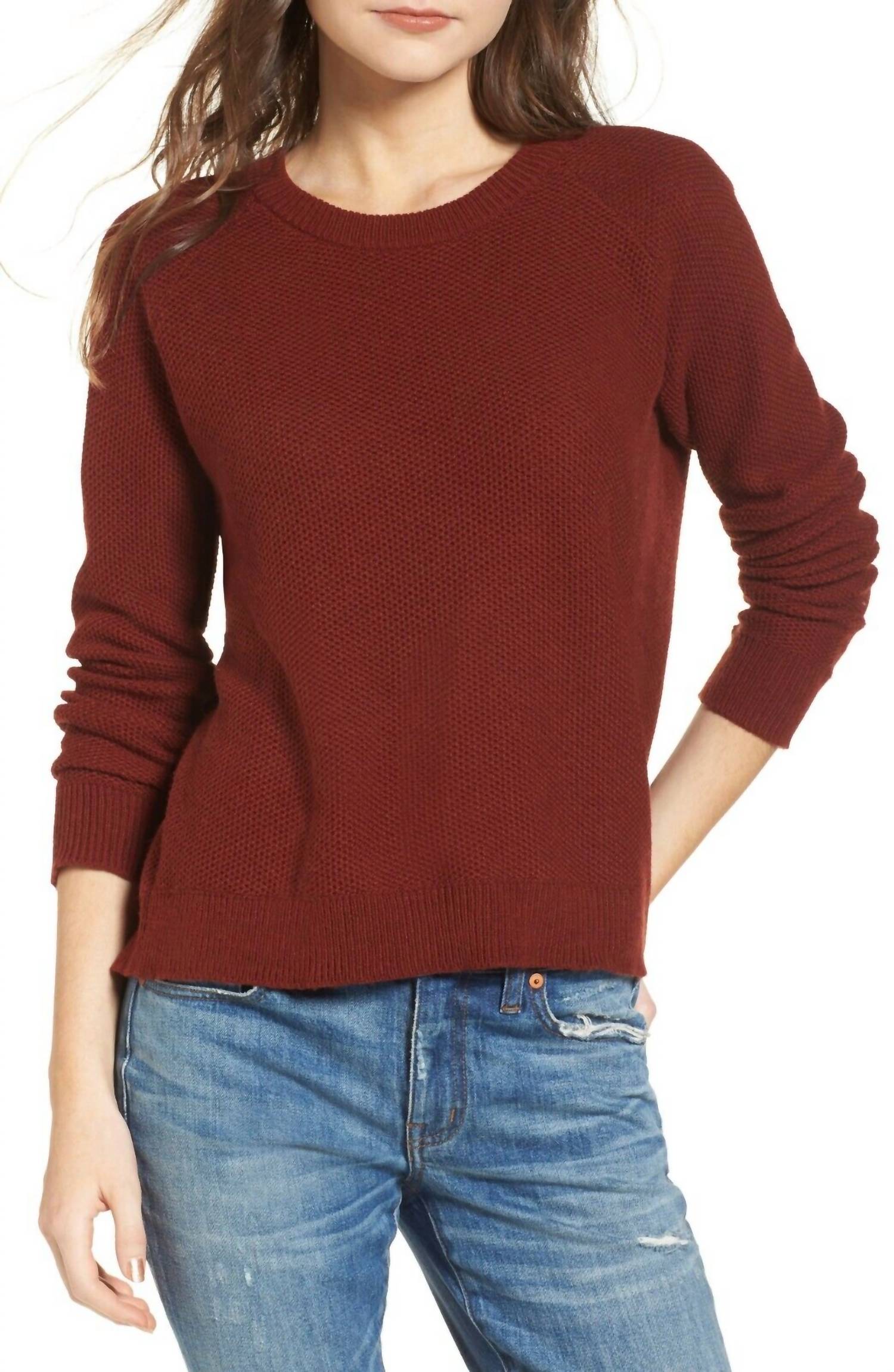 

Свитер-пуловер Province Cross Back цвета Burnt Mahogany Madewell