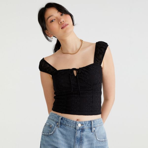 

Модный топ с кружевом и квадратным вырезом для девушек на весенние каникулы Aeropostale, цвет dark black