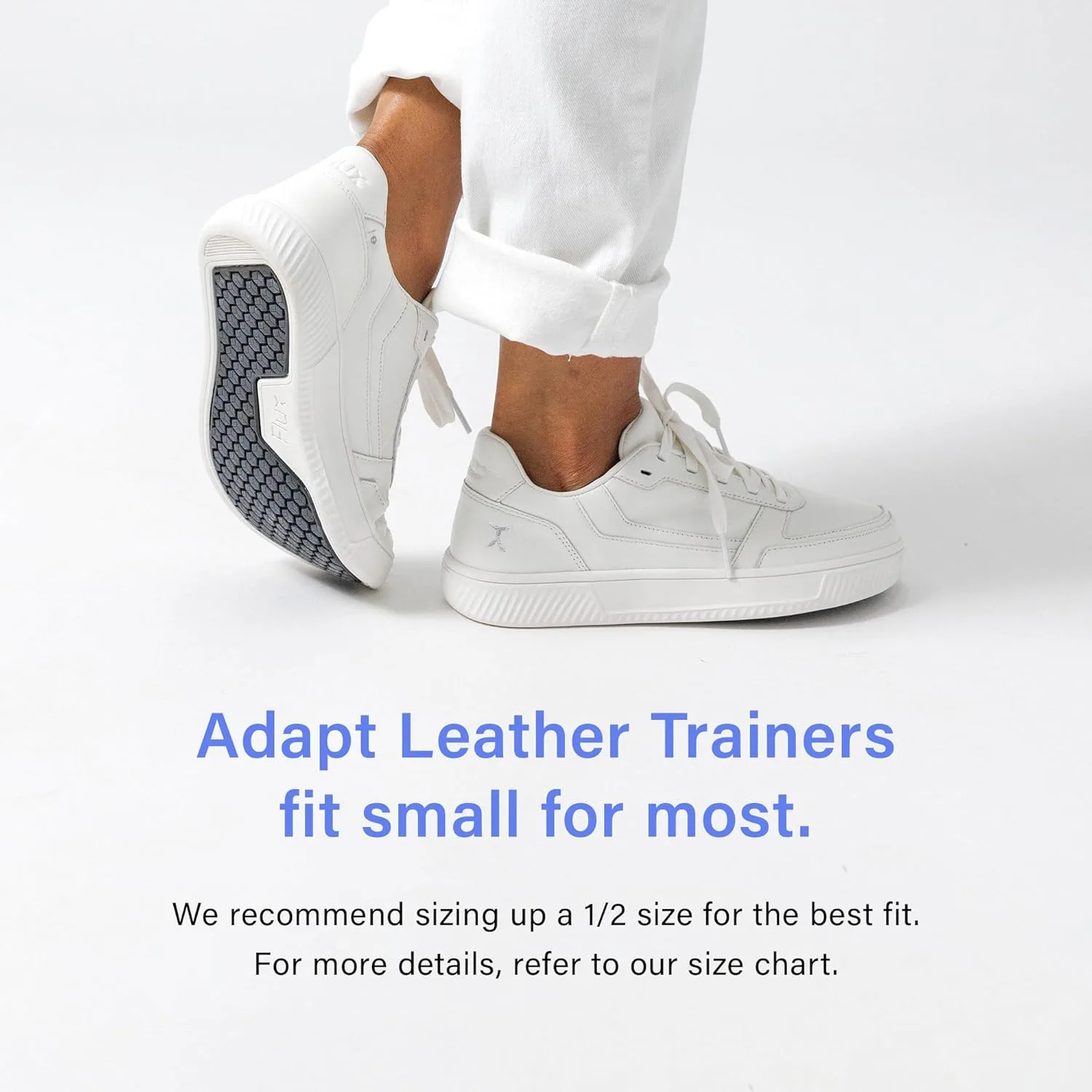 Кроссовки FLUX FOOTWEAR Adapt Leather Trainer - модель из натуральной кожи с нулевым перепадом высоты подошвы, широким носком и гибким протектором, идеально подходящая для ходьбы, повседневной носки и городского стиля жизни, белый — фото 2