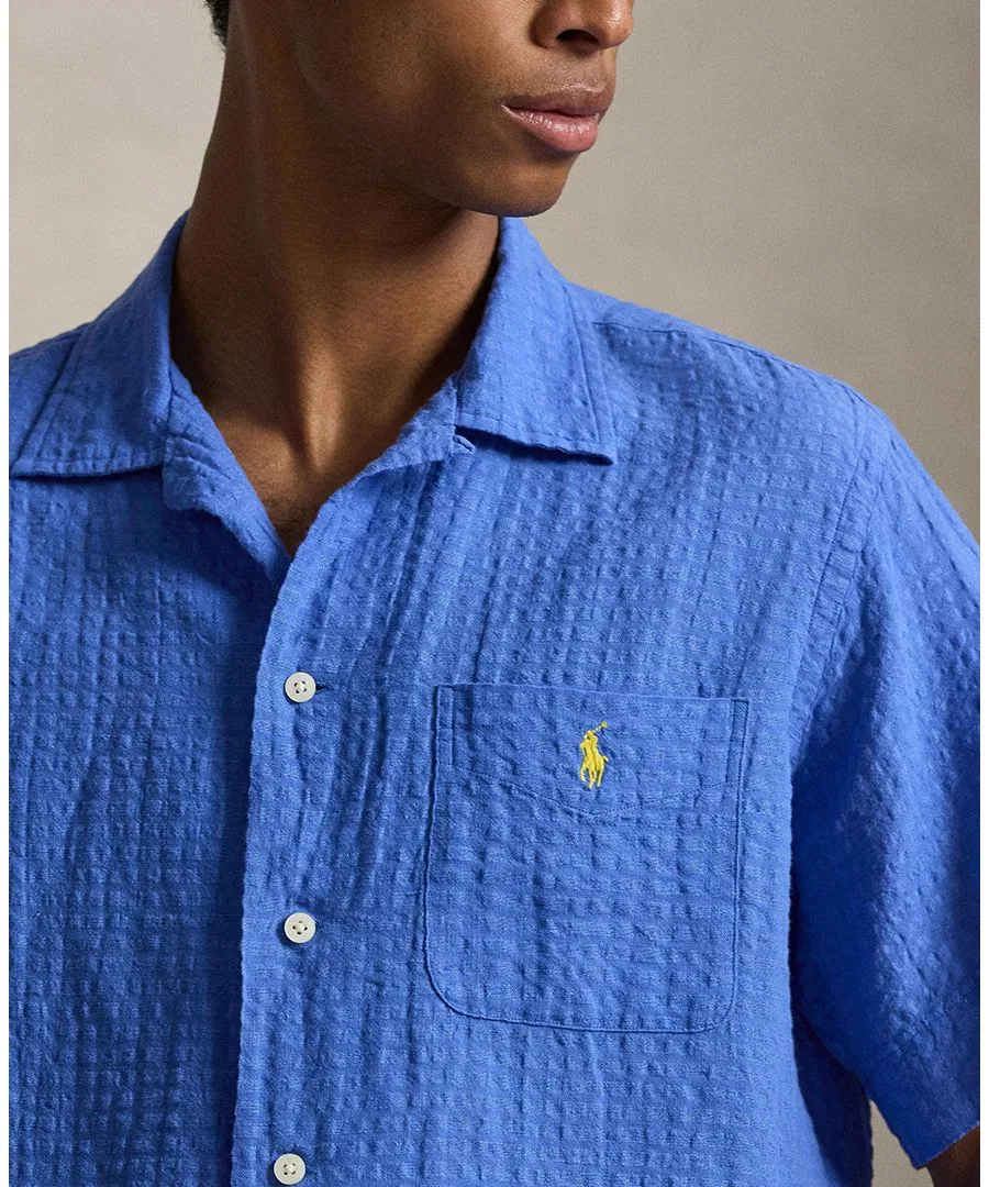 Классическая рубашка из сирсакера из льняной смеси Polo Ralph Lauren, синий — фото 3