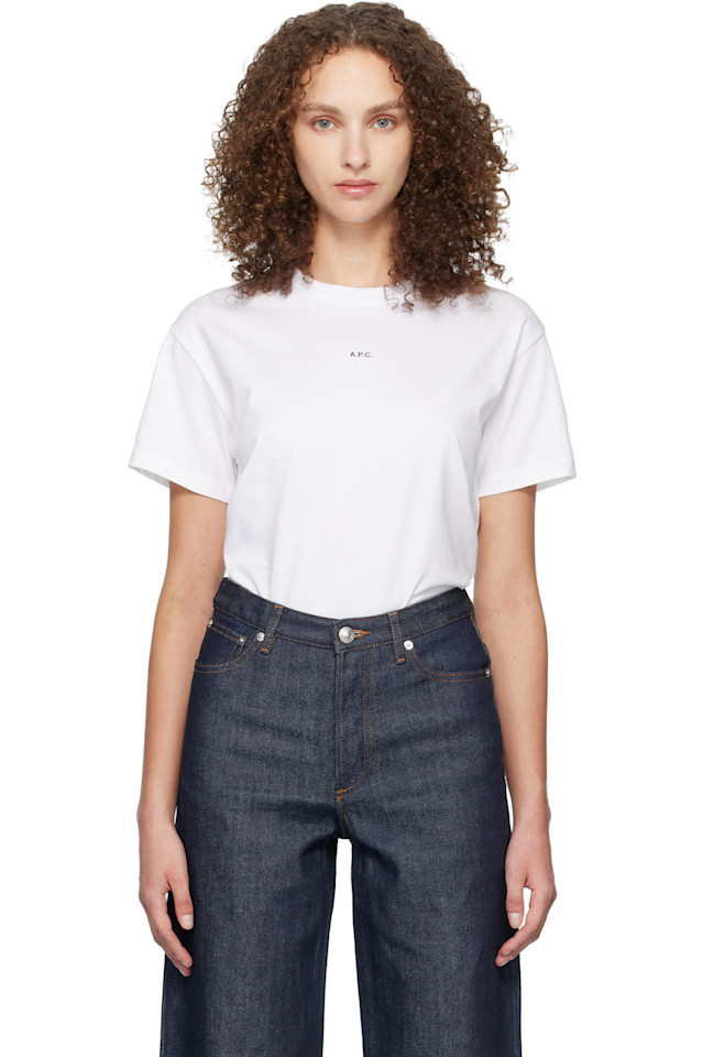 

A.P.C. Белая футболка свободного кроя с микрологотипом, Белый, A.P.C. Белая футболка свободного кроя с микрологотипом