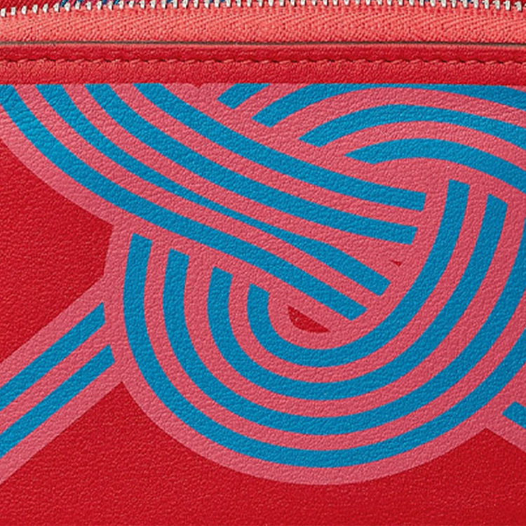 HERMES Кошелек-монетница Silk'In Swift из телячьей кожи для женщин, красный и синий — фото 3