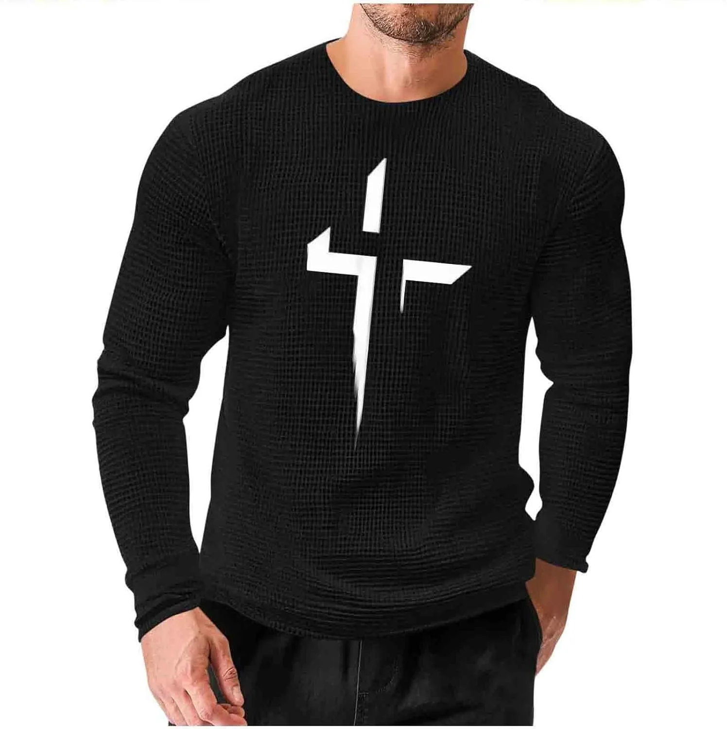 

Графическая футболка Loose Fit для мужчин, длинный рукав, Crewneck