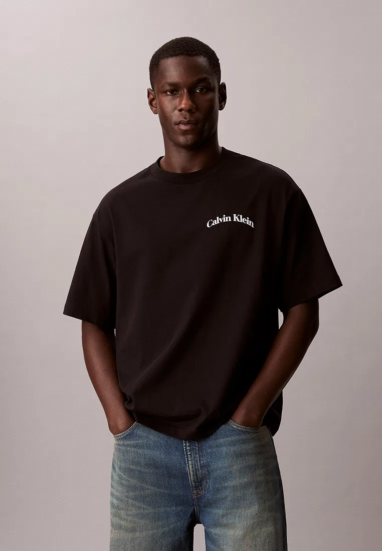 Футболка свободного кроя с принтом, Calvin Klein Jeans, черный