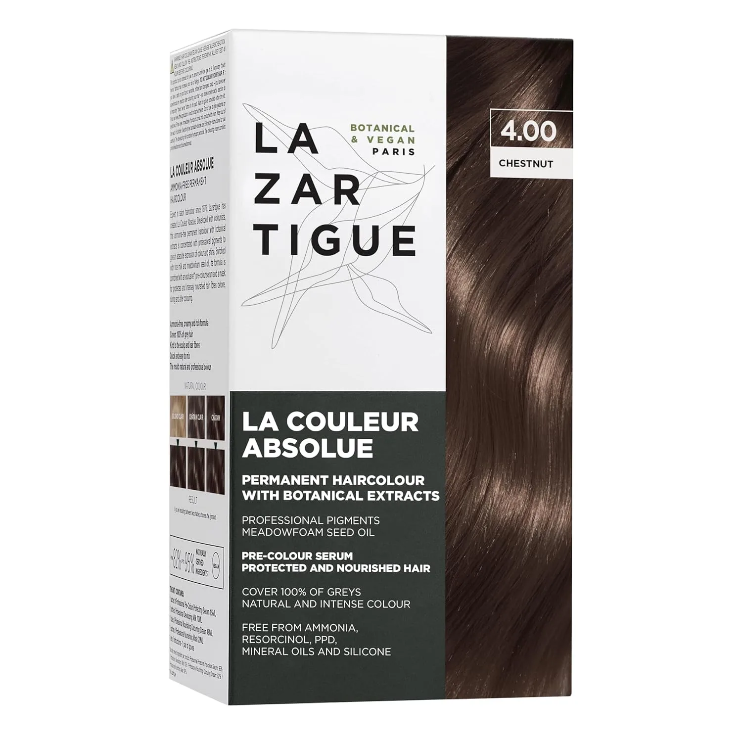Lazartigue La Couleur Absolue, стойкая краска для волос с растительными экстрактами, набор для окрашивания, веганский продукт, не тестируется на животных, не содержит аммиака. 1 штука (1 шт.), 4.00 Chestnut