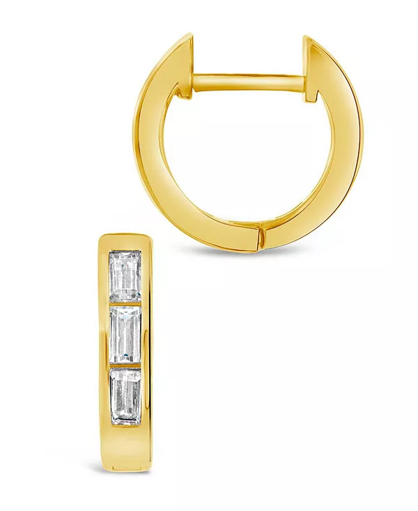 

Микро-Серьги-Кольца с кубическим цирконием огранки «багет» Sterling Forever, gold-plated