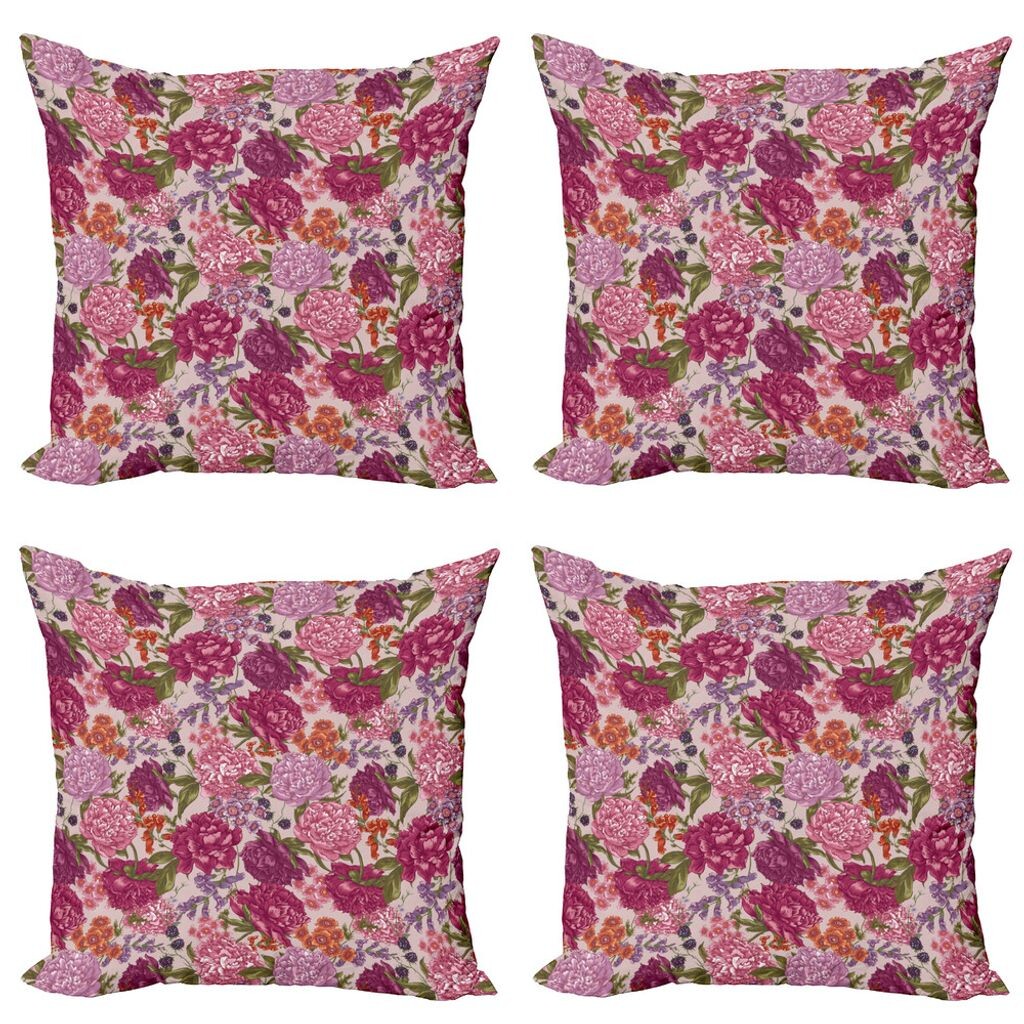 

ABAKUHAUS Набор чехлов для подушек Shabby Flora (4 предмета), Wild Flora Vintage, современная двусторонняя цифровая печать, 50 x 50 см, многоцветный