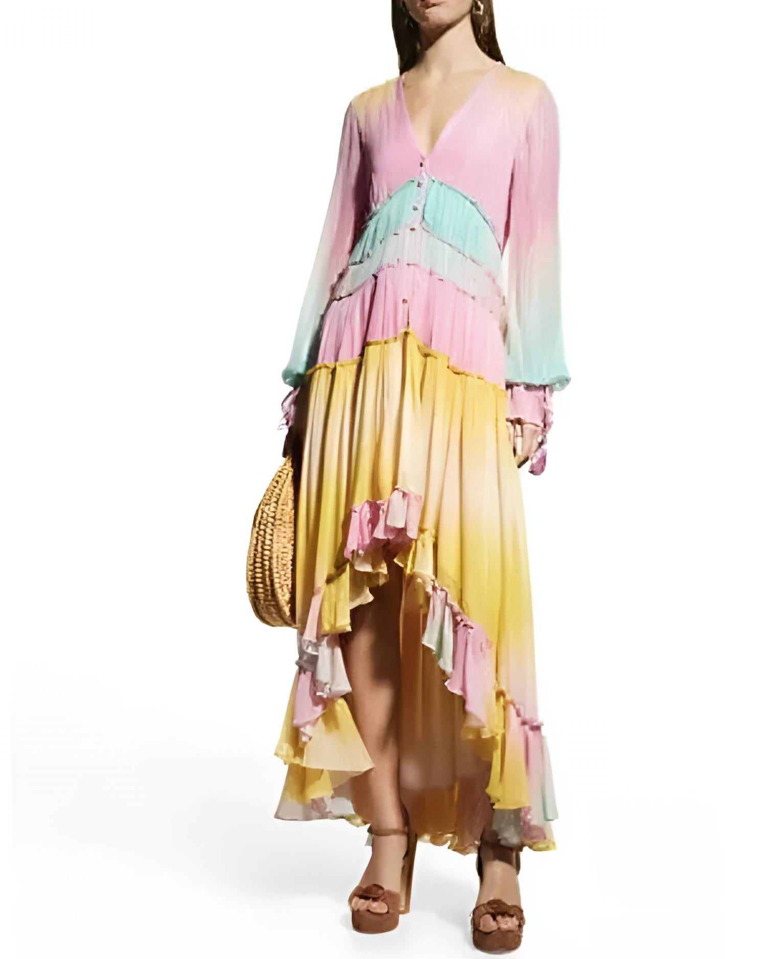 

Платье макси Zale Metallic Pastel High-Low Rainbow в разноцветном цвете Rococo Sand, мультиколор