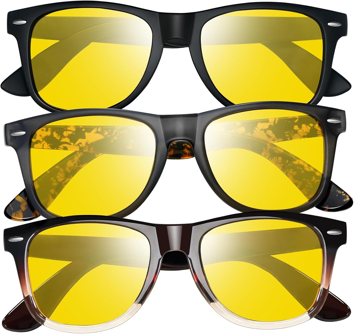 

Набор из 3 квадратных солнцезащитных очков Joopin с поляризацией и защитой от УФ-излучения. Модные солнцезащитные очки для женщин и мужчин, H19-night Vision (Black+darkgray+gradual Brown)