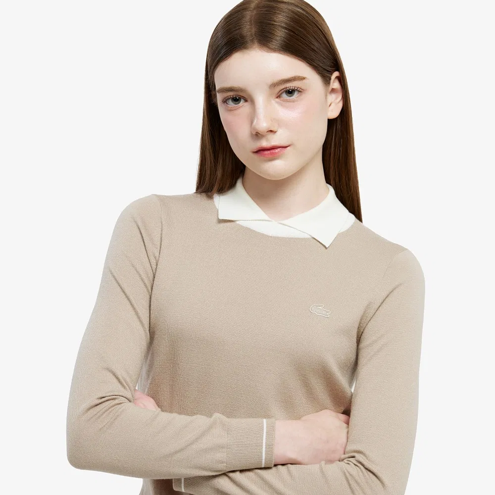 Свитер-поло Lacoste Бежевый с контрастным воротником — фото 2
