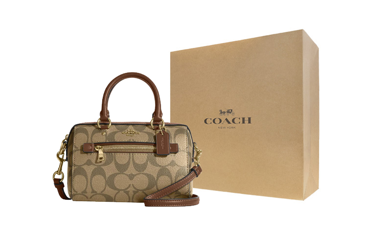 

COACH Роуэн Искусственная кожа Бостонская сумка Мини женская золото и хаки