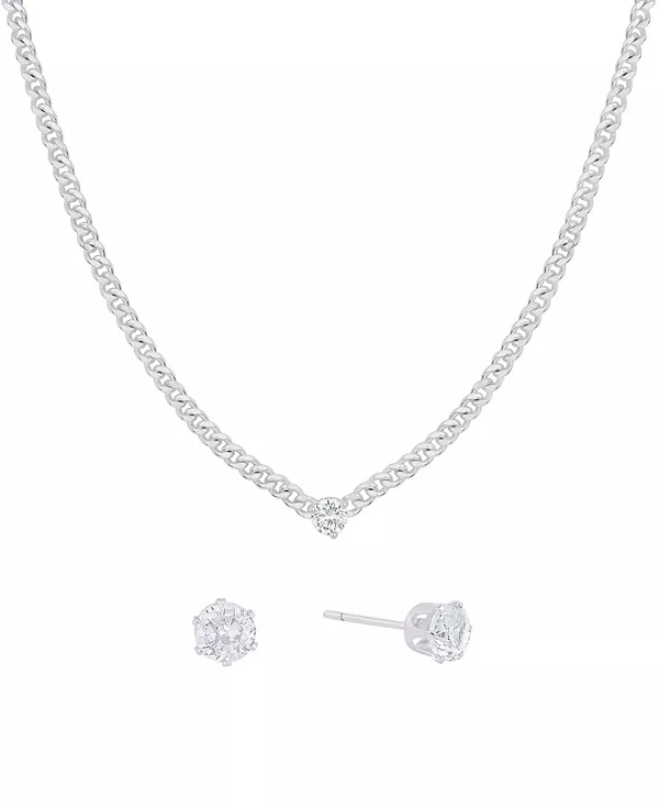 

Серьги-Гвоздики и ожерелье с кубическим цирконием в наборе с шкатулкой для украшений And Now This, silver