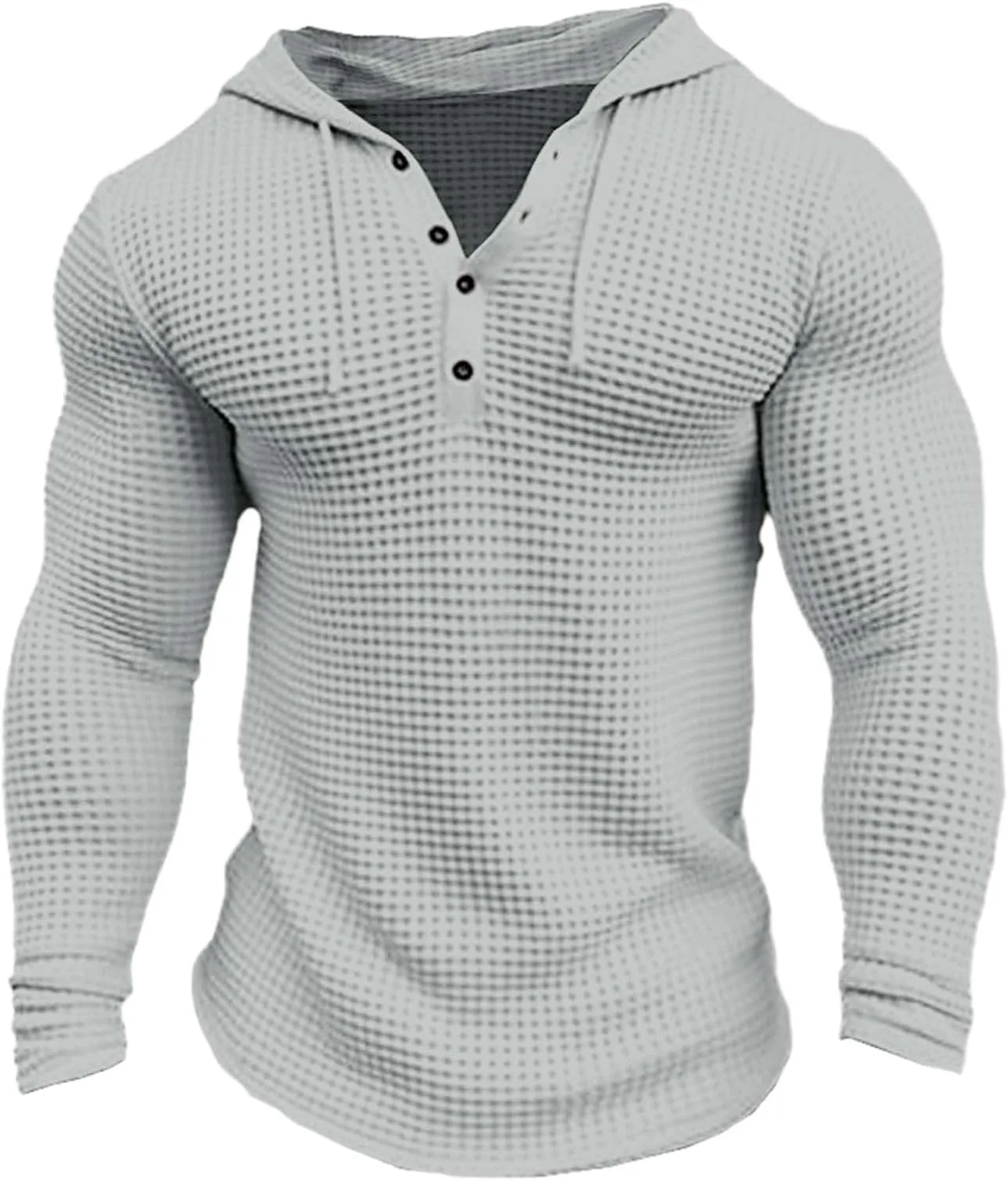 Толстовка с капюшоном Waffle Knit для мужчин, легкая, на пуговицах — фото 3