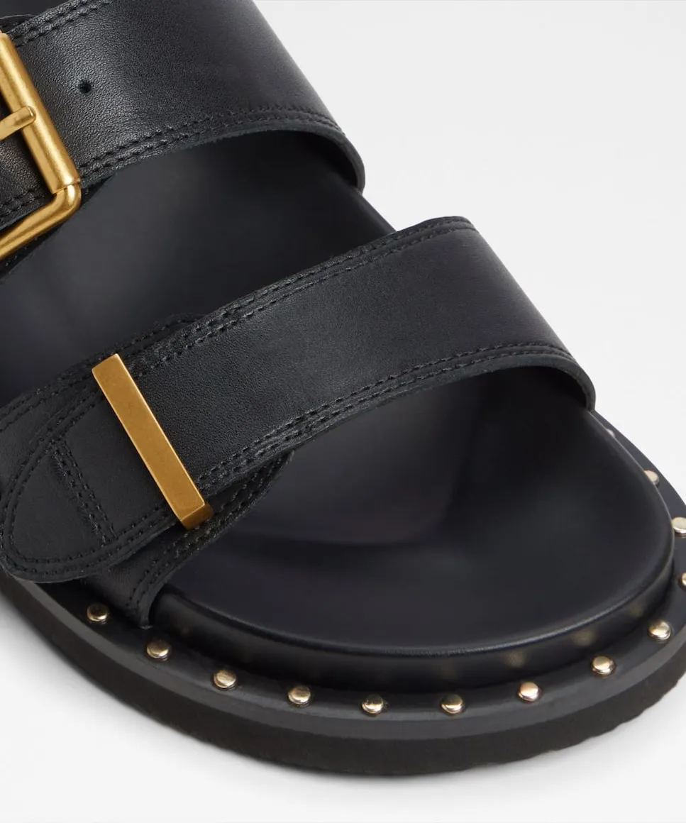 Сандалии женские кожаные на плоской подошве с круглым носком Aldo, черный — фото 4