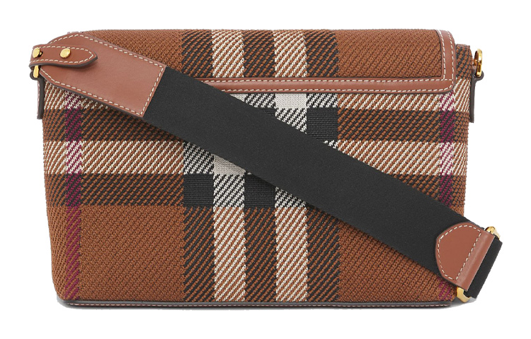 Вязаная сумка Burberry через плечо с кожаной отделкой, женская, темно-коричневая — фото 4