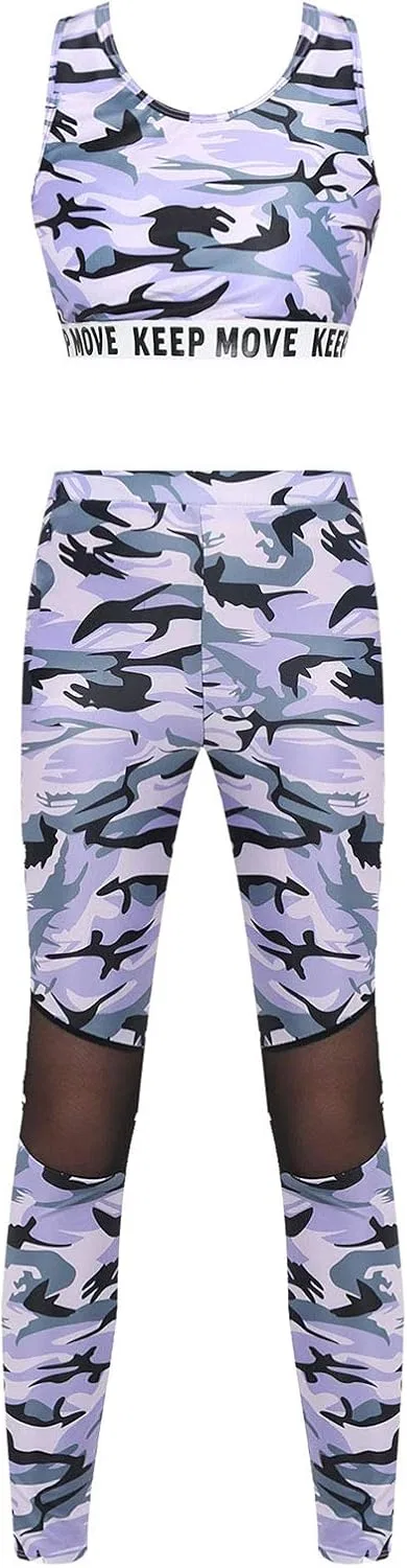 Детский спортивный костюм с камуфляжным принтом winying, топ и леггинсы, Camouflage Purple