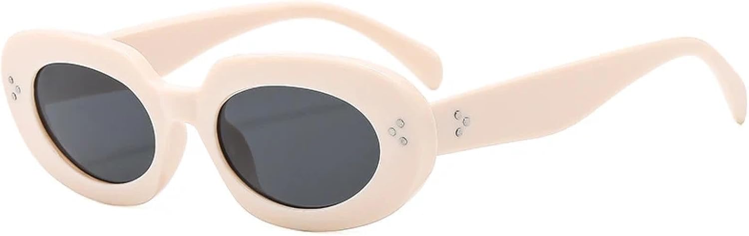 

Модные роскошные солнцезащитные очки овальной формы с заклепками для женщин, винтажные, классические, мужские, для активного отдыха, вождения, путешествий, с защитой от УФ-излучения UV400 TKKTLLT, Beige Gray