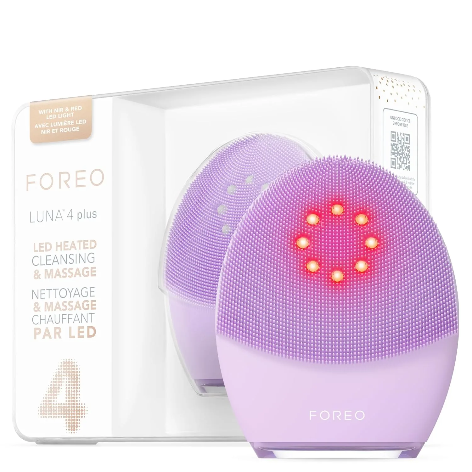Щетка для очищения лица FOREO Luna 4 Plus - Глубокое термоочищение с красным светом - Антивозрастной микротоковый прибор для лица - Для чувствительной кожи 1 штука, Sensitive Skin