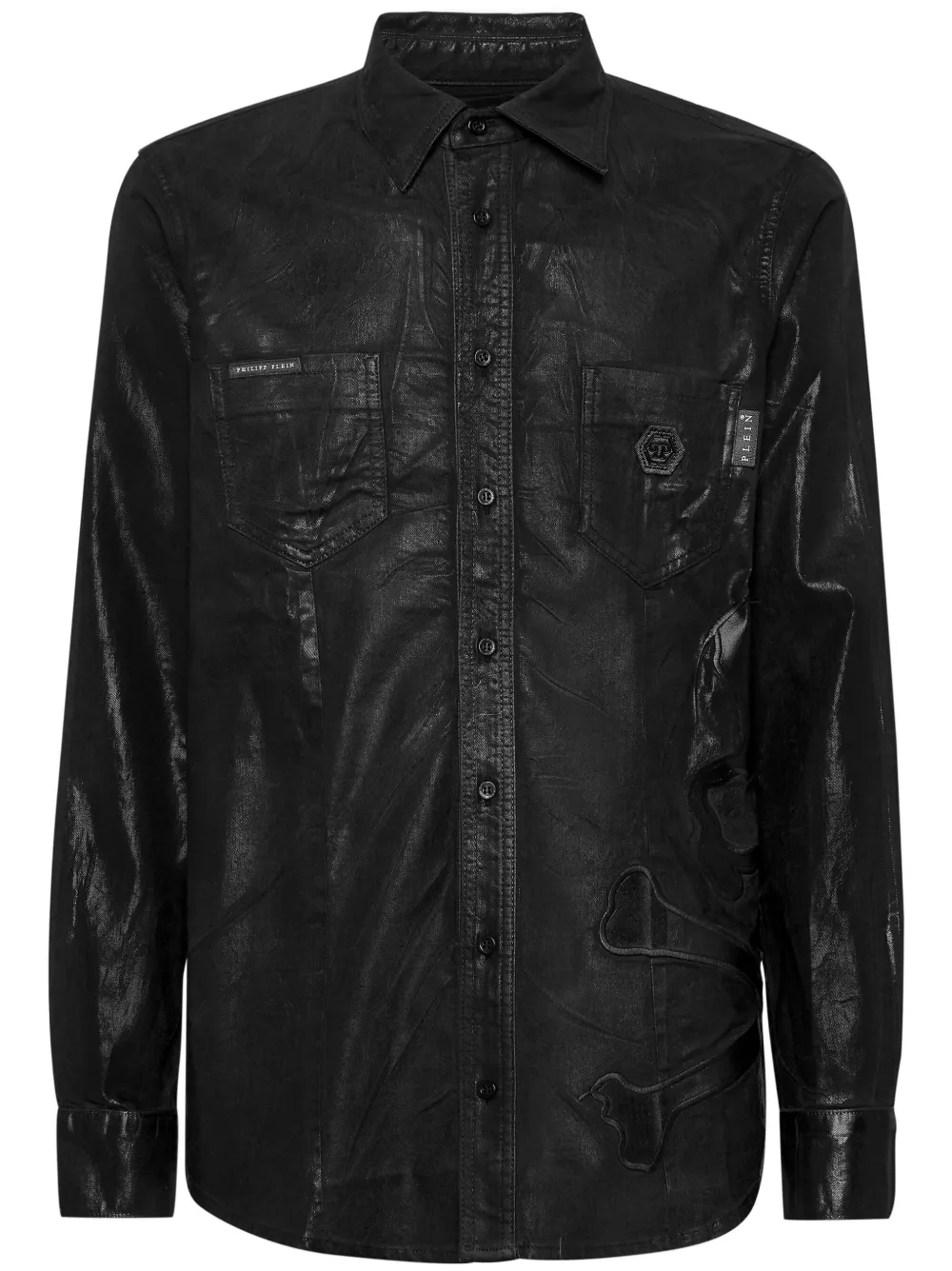 

Джинсовая рубашка с нашивкой Philipp Plein, черный