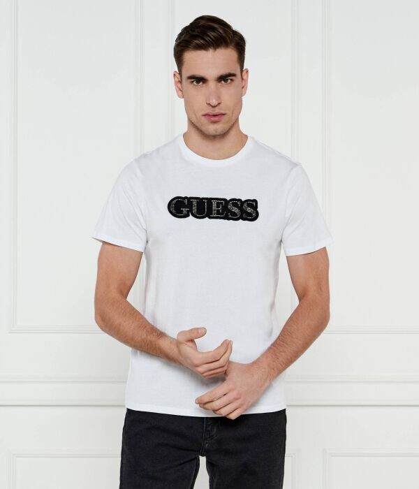 

Футболка мужская Guess Jeans с блестящим логотипом, белый