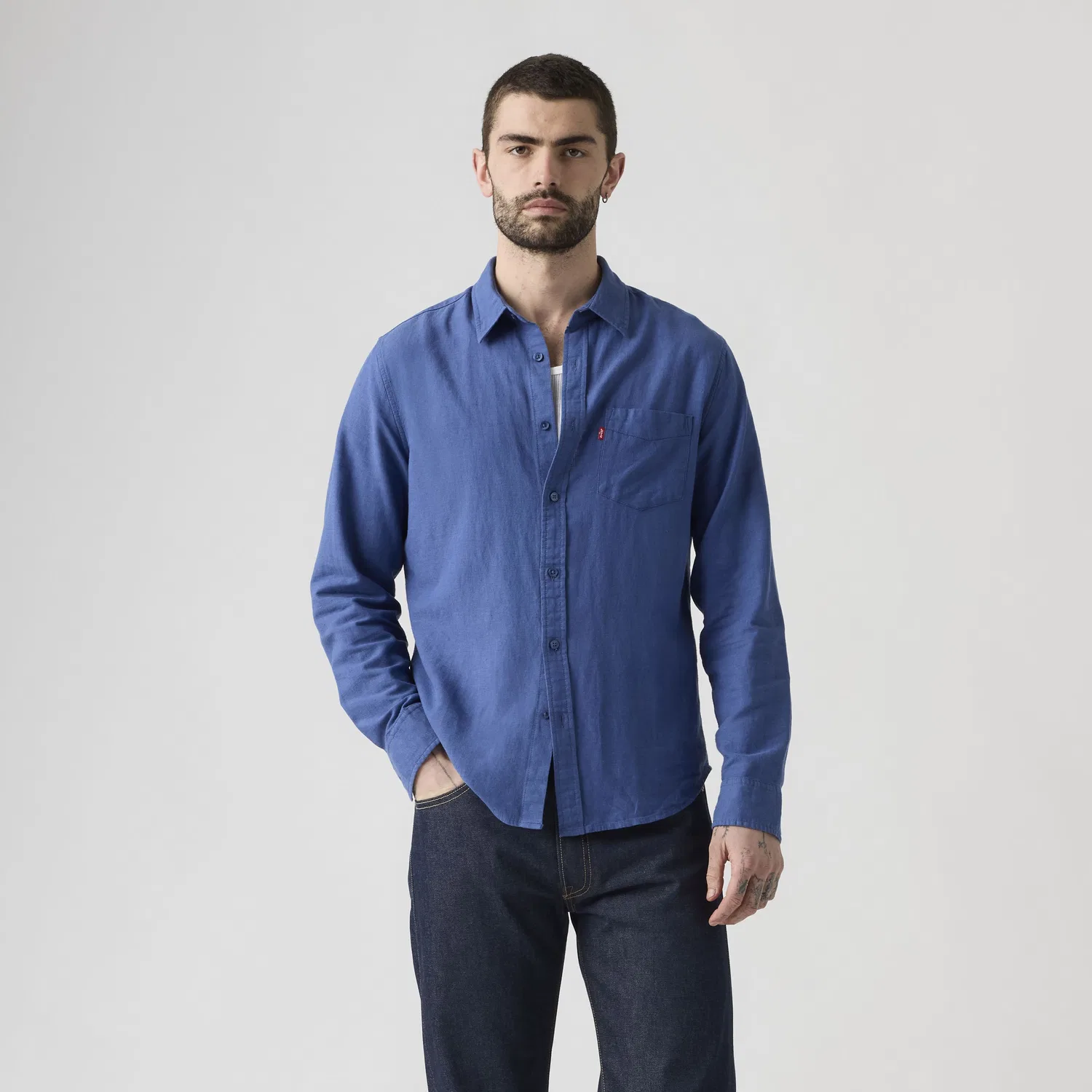Рубашка Sunset с одним карманом, стандартного кроя, из хлопка и льна Levi's, Blue — фото 3