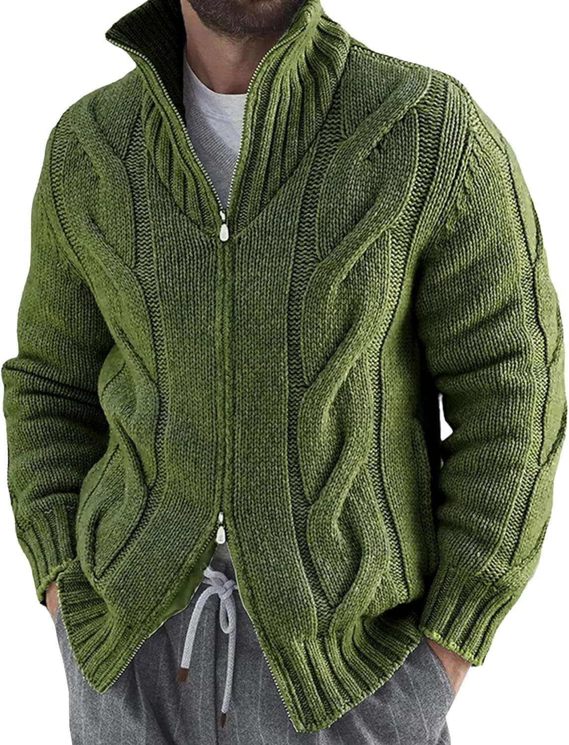 

Мужской кардиган с молнией Twisted Flower, приталенный, с высоким воротником, зимний вязаный свитер