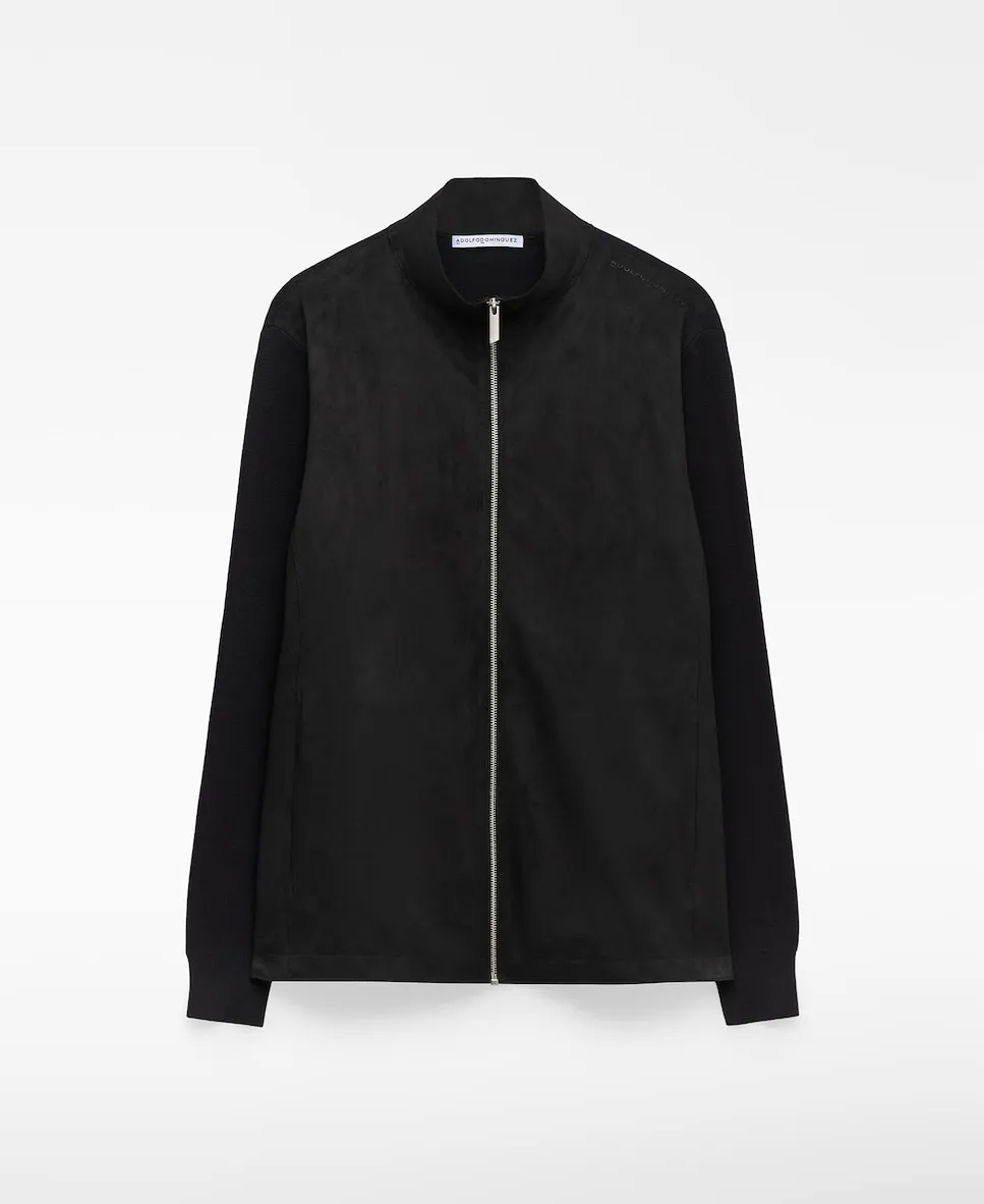 

Мужской кардиган из замши и трикотажа Adolfo Dominguez, черный