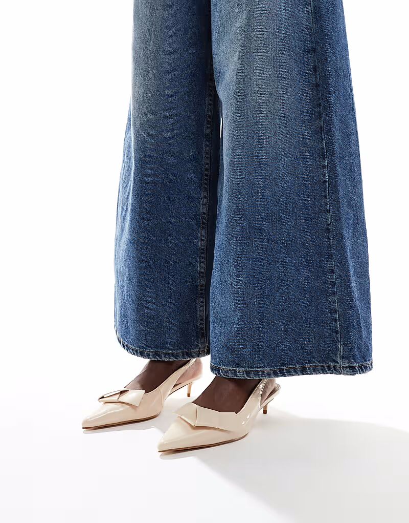 Туфли London Rebel Wide Fit с бантом и пяткой на каблуке-рюмочке, лакированные, кремового цвета — фото 3