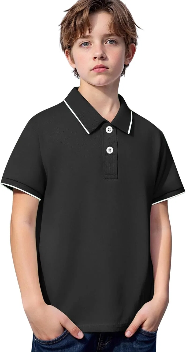Пике поло для мальчиков, с коротким рукавом, бренд Generic, цвет Zc21- Black — фото 3