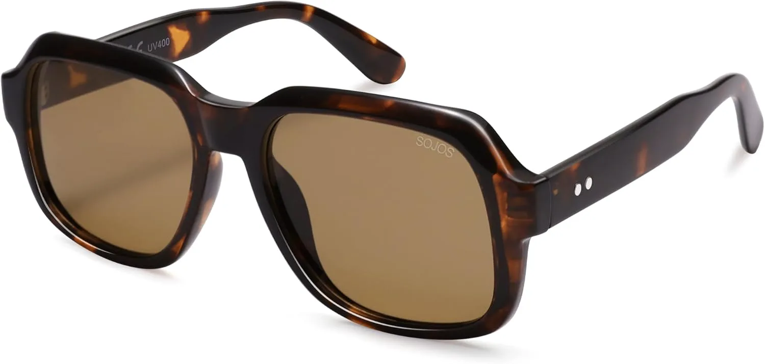 

Солнцезащитные очки SOJOS Retro Square Polarized Sunglasses для женщин и мужчин, стильные винтажные, большие, в стиле «старых денег» SJ2616, Brown Tortoise/Brown