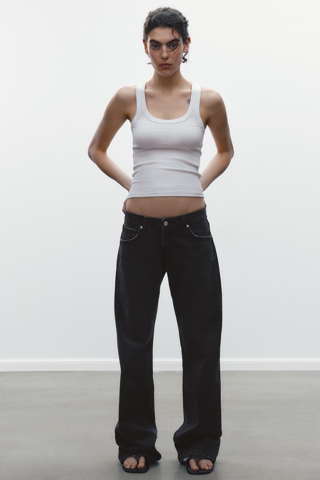 

Широкие джинсы trf с низкой посадкой ZARA, черный
