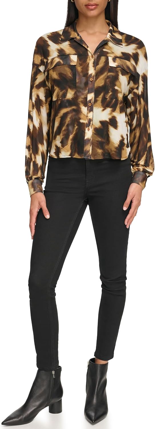 

Calvin Klein Женская трикотажная кофта с принтом на пуговицах с длинным рукавом, Coff Bean Mlt