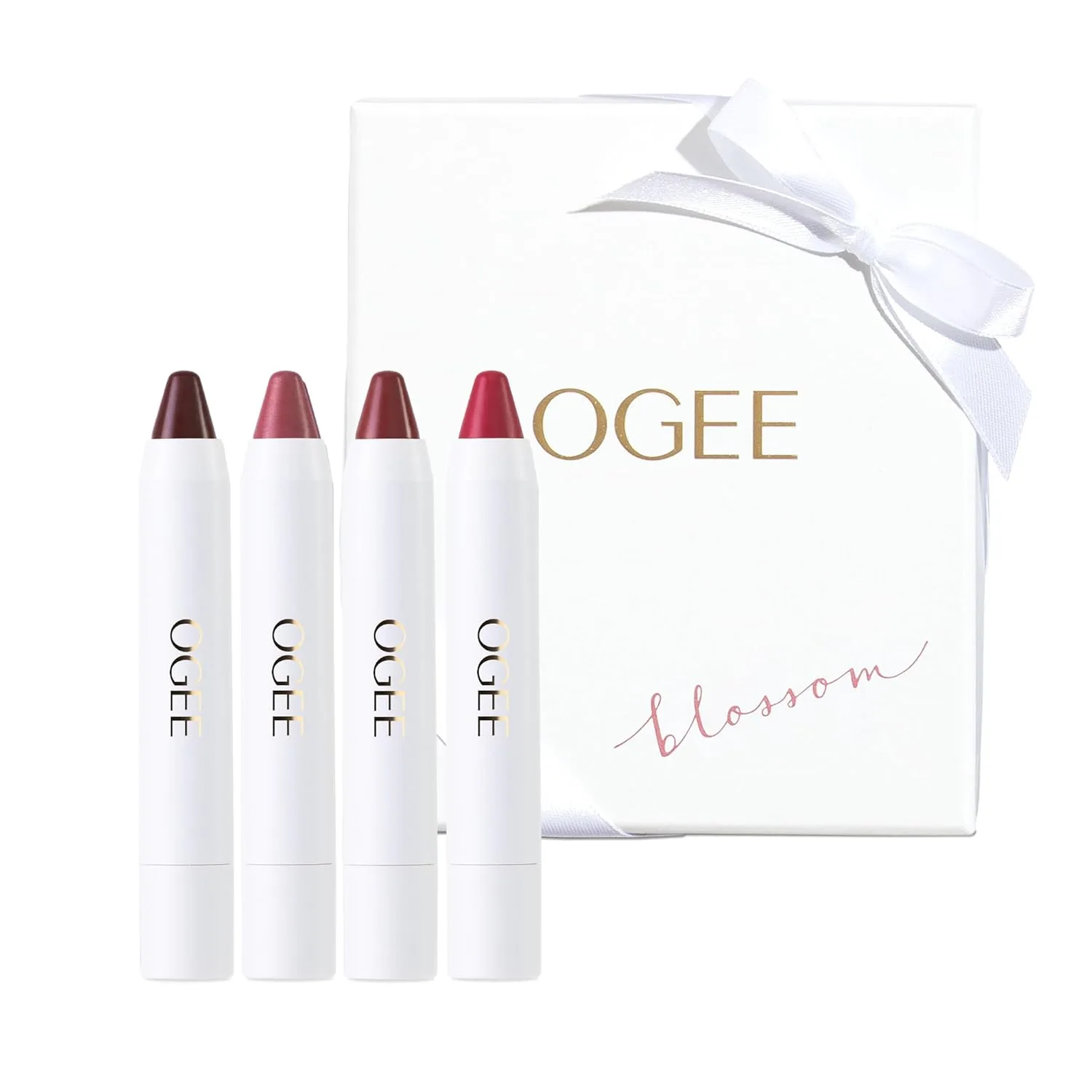Ogee Tinted Sculpted Lip Oil - Blossom набор из 4 штук - с 100% органическим кокосовым маслом, маслом жожоба и витамином E - бальзам, цвет и уход для губ, Blossom - Nude Gift Set