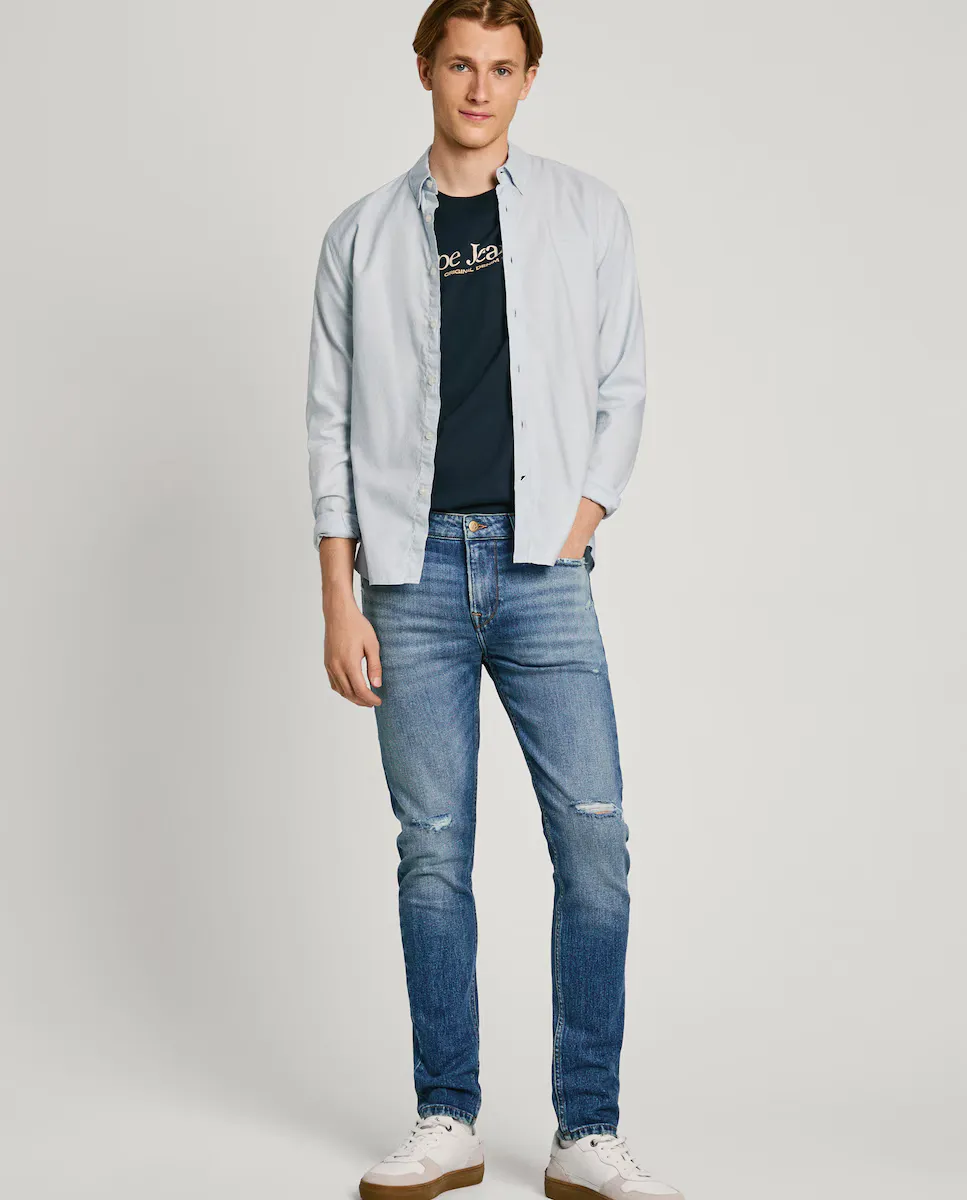 

Мужские джинсы скинни с рваными деталями Pepe Jeans, синий