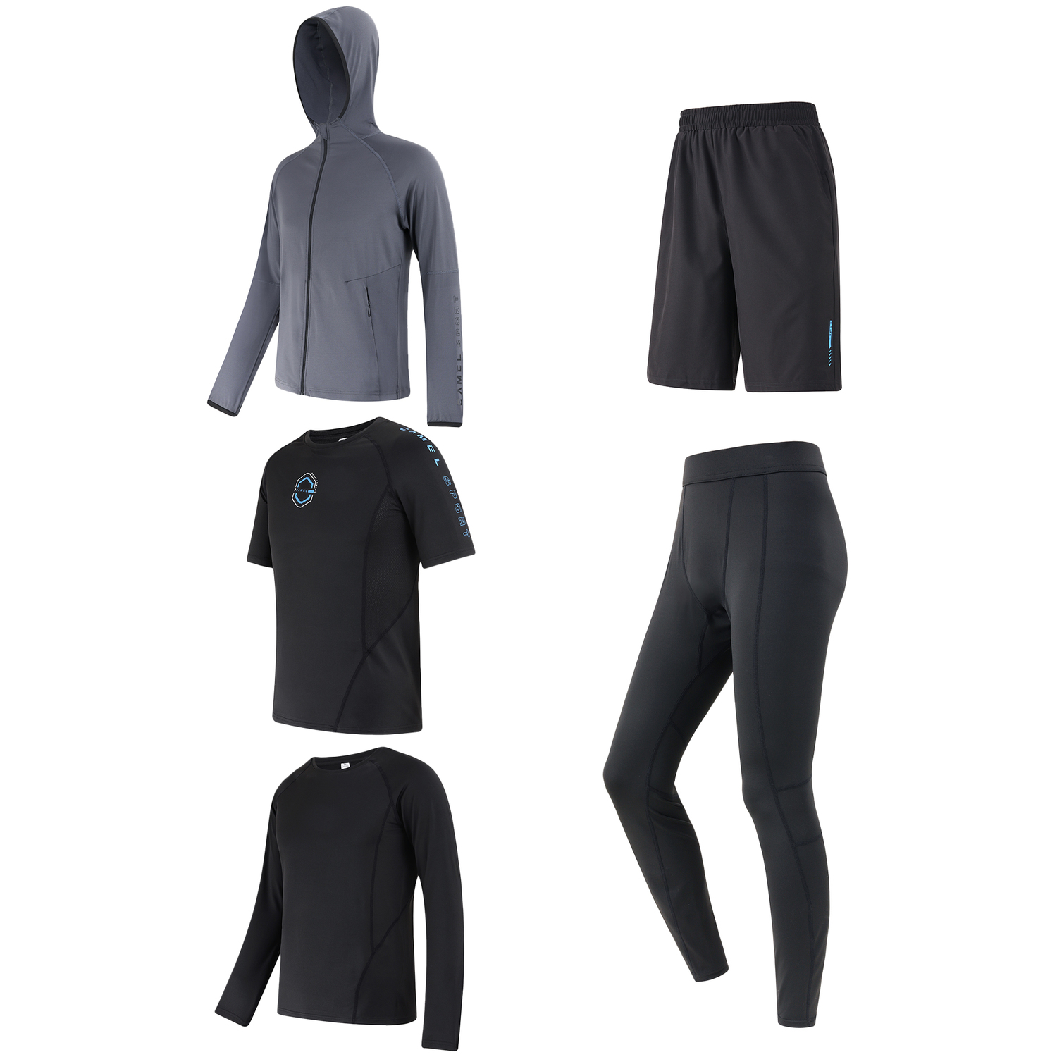 

Растягивающийся дышащий пятипредметный фитнес-комплект для мужчин CAMEL