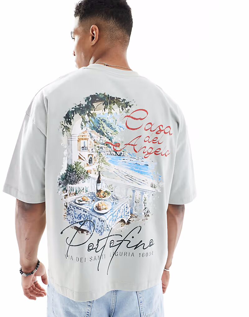 

Футболка свободного кроя ASOS DESIGN с живописным рисунком серого цвета