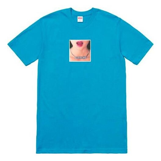 

Футболка ss18 necklace tee cyan printing short sleeve lake blue Supreme, синий